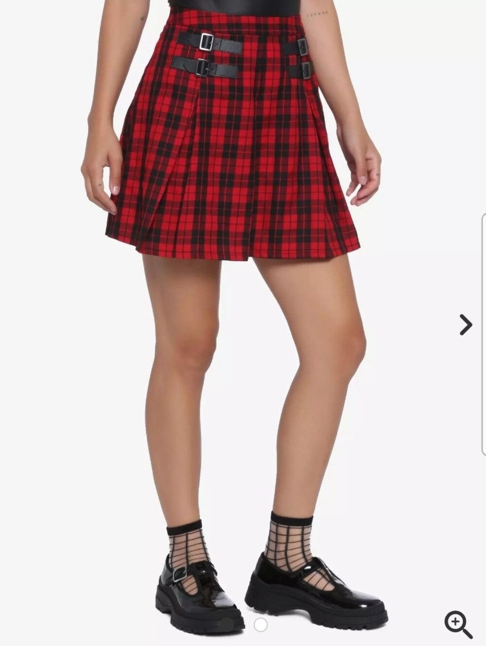 Hot Topic Red & Black Buckles Plaid Skirt Large